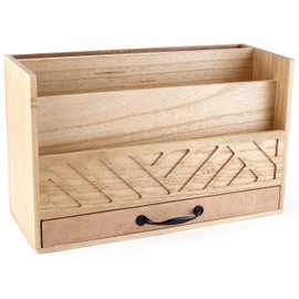 Wood Office Desk Organizers and Storage, Wood Mail Bill Organizer with Drawer for Desktop Organization, Desk Accessories & Workspace Organizers, File Paper Holder Desk Sorter for Storage(Natural Wood)