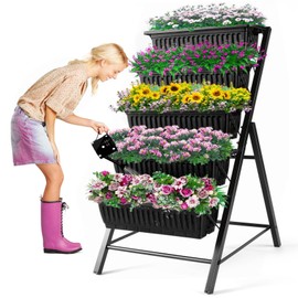 Homdox Homdox 3.74FT Vertical Garden Bed, 5 Tiers Vertical Raised Garden Planter, 23 * 26 * 45Inch Outdoor Garden Raised Bed with 4 Hooks, Vegetable Flower Planter Raised Stand for Garden Patio Yard, Black