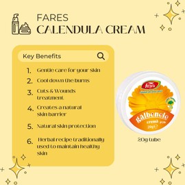 Fares Calendula Ointment - Natural Calendula Cream, Wound & Cuts Healing Ointment - Burn & Scar Cream Healing - Regenerates and Soothes The Skin - 20g Tube