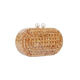PENGZHI Women Acrylic Rattan Clutch Purse Rattan Woven Evening Bag Wedding Party Purse Summer Beach Wicker Shoulder Handbag, Brown