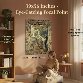 Antique French Tapestry, Renaissance Court Wall Decor 39x56in
