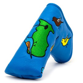 Golf Club Headcover Wood Cover Driver Fairway Wood Utility Hybrid Headcover Lucky Blue Birdie Embroidered Number Tag Golf Headcover PU Leather Fashion Blue (Bullet Style)