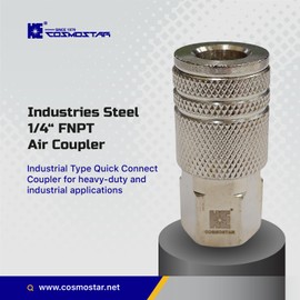 COSMOSTAR Industries Steel 1/4" CFNPT Air Coupler - 1/4 Inch Flow Size and 1/4" NPT Female Thread, Industrial Type Quick Connect Coupler