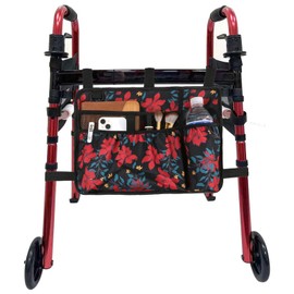 Dongawin Walker Bag Basket with Cup Holder Suit for Adult Folding Walkers Rollator Organizer Carry Storage Pouch Water-Resistant Armrest Accessories for Seniors, Elderly, Handicap (Bauhinia)