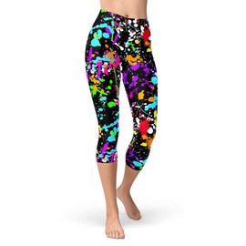 sissycos Women's Artistic Splash 80s Printed Cropped Capri Leggings Buttery Soft Tights (One Size, Color Splash)