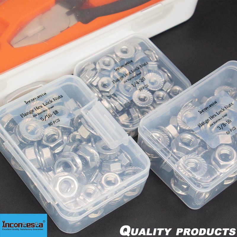 INCONTESTA 50 Pack 3/8-16 Serrated Flange Hex Lock Nuts, 304