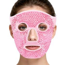 Mascarilla Facial de Hielo Reutilizable Frío/Calor - Máscara de Gel para Rostro, Reduce Hinchazón, Rojeces y Poros - Terapia Facial para Piel Sensible (Rosa)
