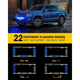 Xprite 36 LED License Plate Strobe Light, US Flag Front/Rear Police Lights, 22 Flash Modes Emergency Safety Warning LED License Frame for Police Cars Vehicles Trucks, Blue (w/Pre-Installed 9FT Cable)