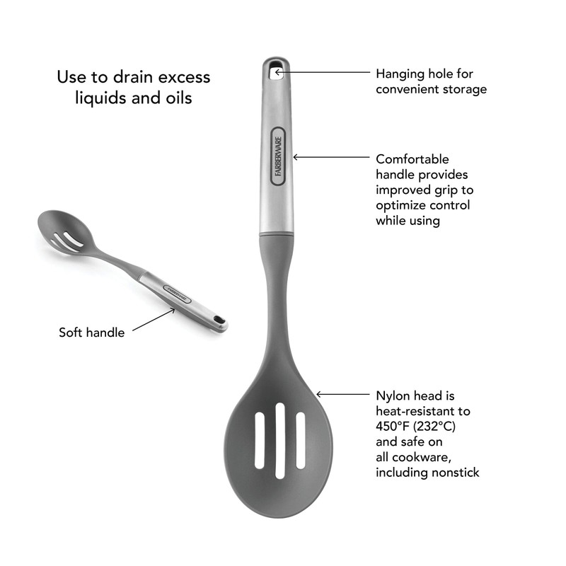 Farberware Professional Stainless Steel Soft Slotted Spoon, 13.58-Inch, Gray