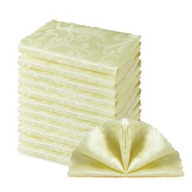 HommxJF 12 Pieces Wave Scroll Damask Jacquard Satin Napkins Light Yellow Cloth Napkins 17 x 17 inch,Water Resistant Spillproof Dinner Napkins for Restaurant Weddings Party Dinner Decoration