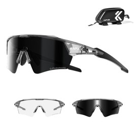 KAPVOE Photochromic Cycling Glasses Men Women Sport Sunglasses UV Protection Mountain Bike Sunglasses MTB Bicycle Riding Glasses TR90 Frame Baseball Shades Running Triathlon Cycle Golf Black