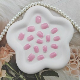 Press on Nails Short Square Fake Nails White French Tip Nails Press ons Glossy Glue on Nails Pink Acrylic Nails Daily Wear Natural False Nails Cute Stick on Nails for Women 24Pcs
