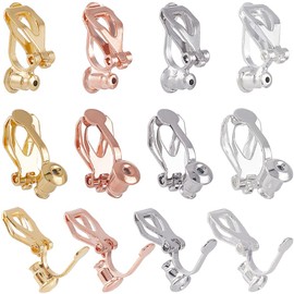 SUNNYCLUE 1 Box 24Pcs 4 Colors Clip on Earring Converter Earrings Converters Rose Gold Antique Silver Metal Brass Triangle Clips Screw Finding for Non Piercing Ears Jewellery Making DIY Crafts