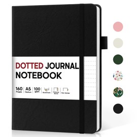 Bullet Dotted Journal Notebook for Women & Men, Hardcover Leather Journal for Writing, A5 Bullet Journaling Notebook for Work & Sketching, Perfect for Office School Home Supplies, 160 Pages, Black