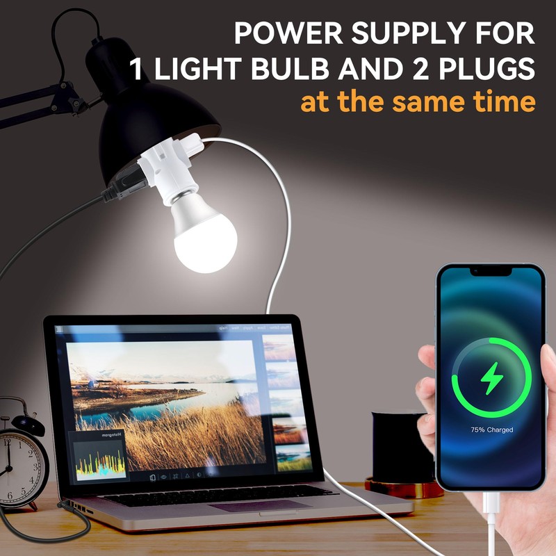 Enhon 1 Pack Light Socket Outlet Adapter, 2/3 Prong Light