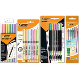 BIC Stationery Set Pastel of 23: 6 Highlighters, 5 Fineliners, 6 Pencils, 6 Dual Tip Brush Pens, Each in Various Pastel Colours