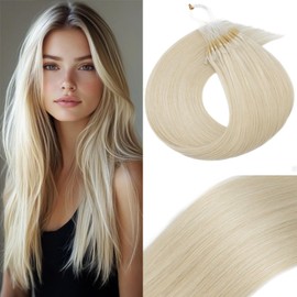 S-noilite U Tip Hair Extensions Human Hair Upgraded Micro Ring K Tip Hair Extensions Pre Bonded Nail Tip Keratin 50g/50 Stands 16 Inch Platinum Blonde