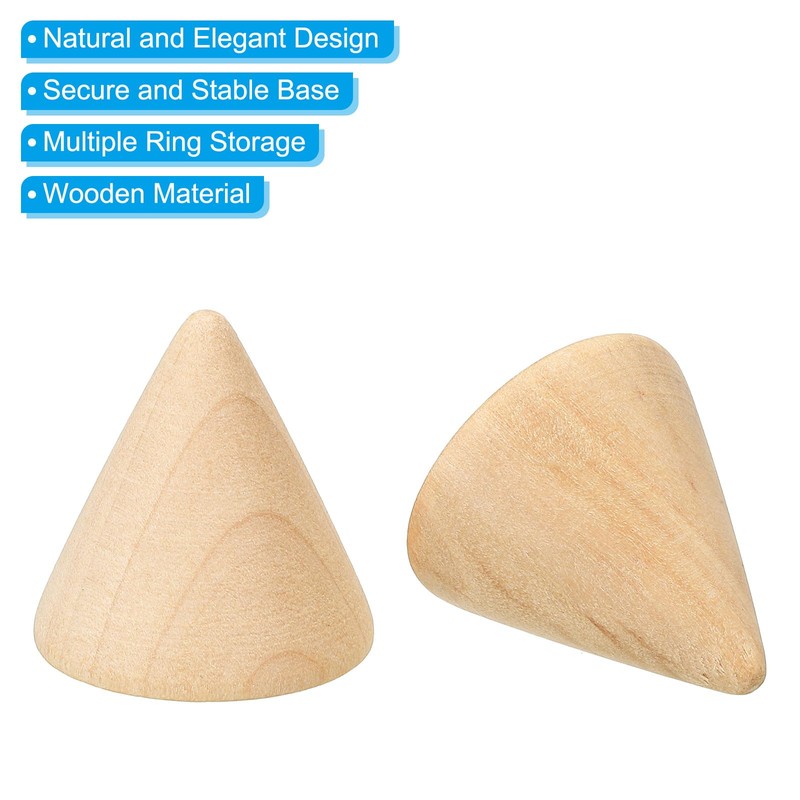 PATIKIL 30 x 30 mm Natural Wooden Cone Ring Holder