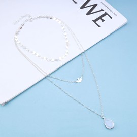 Cimenexe Bohemian Layered Opal Disc Pendant Necklace Transparent Crystal Choker Necklace Teardrop Moonstone Necklace Chain Silver Peace Dove Necklace Choker Sequin Coin Choker Necklace Jewelry