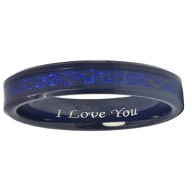 CROWNAL 6mm 8mm Blue/Green Carbon Fiber Black Celtic Dragon Tungsten Carbide Wedding Band Ring Engraved I Love You (6mm,9.5)