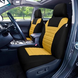 FH Group Car Seat Covers Front Set Premium 3D Air Mesh -Low Back Car Seats with Removable Headrest,Universal Fit,Automotive SeatCover,Airbag Compatible Car Seat Cover for SUV,Sedan,Van Yellow