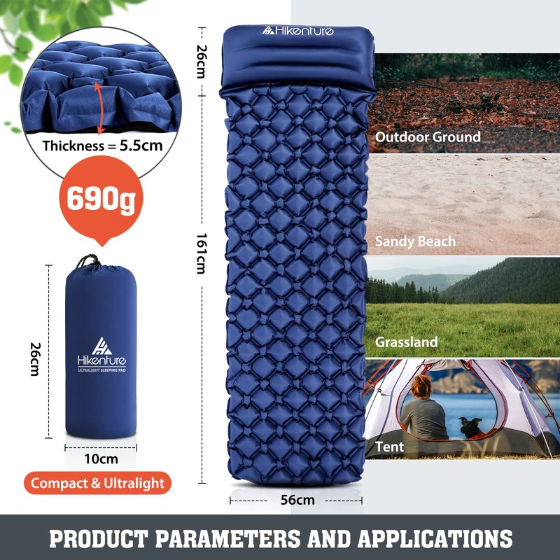 Hikenture Camping Sleeping Mat, Small Pack Size, Ultralight Sleeping Mat,