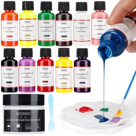 SEISSO Acrylic Leather Paint Bottle Set, 12 Colors 1oz/30ml Acrylic Leather Dye Set with Leather Repair Filler Cream for Shoes, Sneakers, Wallets, Couches, Car Seat, Jacket, Crafts DIY