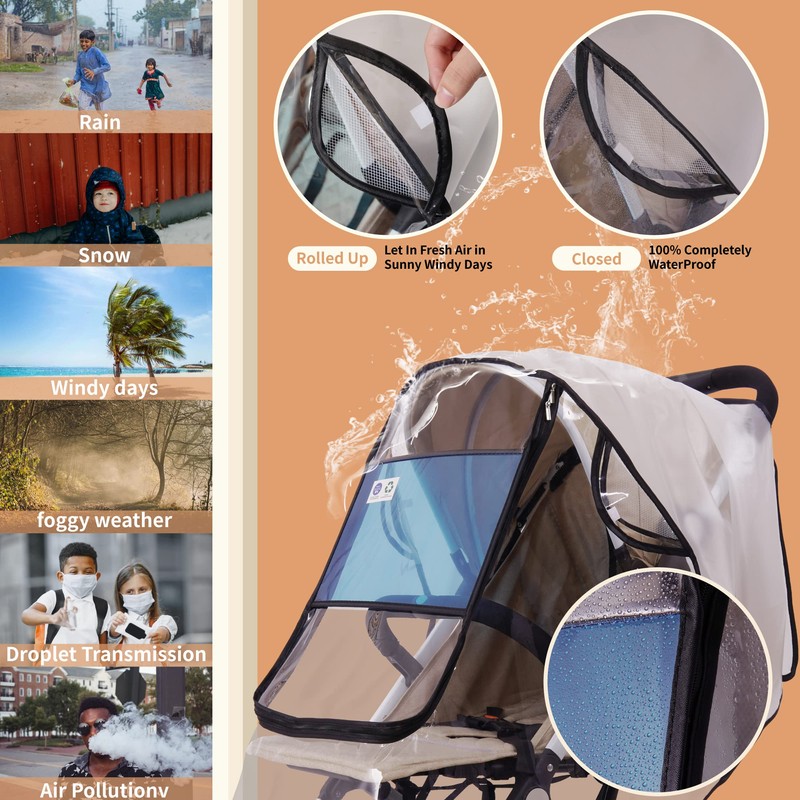 Bemece Stroller Rain Cover Universal Stroller, Travel Weather Shield Windproof