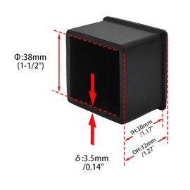 Flyshop Square Anti-Slip Rubber Leg Tips Chair Leg Caps Furniture Floor Protectors, 1-1/2 Inch x 1-1/2 Inch, 38mm x 38mm, Black, 10 PCS