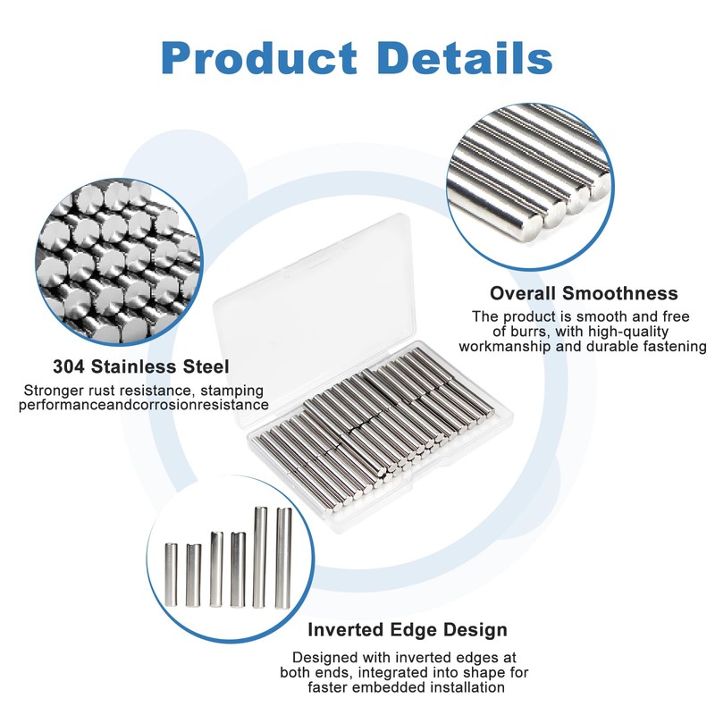 Juvielich 200Pcs Dowel Pin 304 Stainless Steel 22 Sizes M2