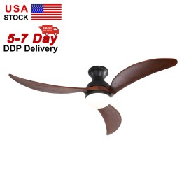 USA in Stock Flush Mount 52 Inch Black Dimmable DC Motor Remote Control Ceiling Fan for Living RoomLamp Power(W): 18, Emitting Color: 3CCT, Color: Black, Wattage: 35W