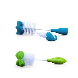 Nuby - Juego de 2 cepillos para botella y pezón con punta de esponja, los colores pueden variar