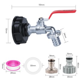 IBC Tank Accessories, IBC Tank Adapter, IBC Outlet Tap 3/4 Inch 1000 Litre Water Tank Accessories IBC Container Accessories for S60 x 6 Water Tank for Ibc Rainwater Tanks