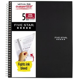 Five Star Spiral Notebook, 5 Subject, Wide Ruled Paper, 200 Sheets, 10-1/2" x 8" Sheet Size, Assorted Colors, Color Will Vary, 1 Count (05206)