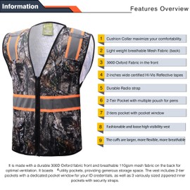 Class 2 High Visibility Reflective Safety Vests Women & Men With 5 Pockets And Zipper Front,Meets Ansi/Isea Standards (Camouflage black, S)
