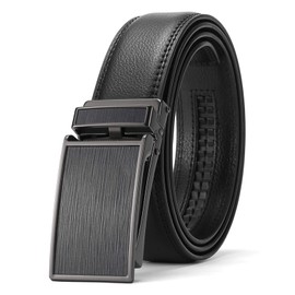 SENDEFN Men's Leather Belt, Belt Ratchet Automatic Buckle for Men's Jeans and Business Suit, Width 35 mm, Size Adjustable Belt, Brushed pattern black
