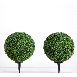 Nearly Natural 14” Artificial Boxwood Ball Topiary with Integrated Ground Stake UV Resistant