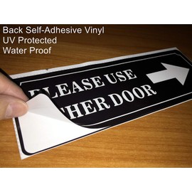 Outdoor/Indoor (2 Pack) 9" X 3" - Please Use Other Door - Notice Sign Black & White Back Adhesive Vinyl Label Sticker Decal - for Business Store, Shop, Cafe, Office, Restaurant