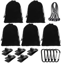 5 Portable Weight Bags for Outdoor Gazebo Curtains, 5 Carabiners, 5 Clips and 5 Bungee Cords, Suitable for Attaching Outdoor Curtains, Tents, Tablecloths etc. to Prevent Wind