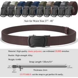 LionVII Ratchet Elastic Men Belts, 1 3/8" Stretch Belt with Automatic Buckle for Men Dress, Adjustable Trim to Fit (Twill Weave - Coffee)