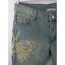 BDG Women's Size 25 Light Wash Butterfly Applique Low Rise Flare Leg Jeans NWT