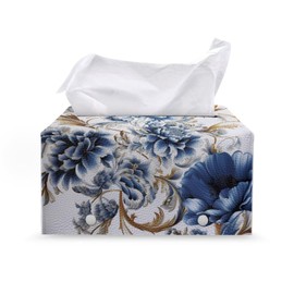 KUIFORTI Leather Tissue Box Cover Rectangle Tissue Box Holder Rectangular Tissue Box Covers Vintage Flower Facial Paper Dispenser for Bathroom Vanity, Bedroom, Night Stands, Office Decorations