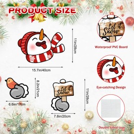 Winter Snowman Fence Peeker Yard Garden Signs with Cardinal Bird, Let It Snow Tree Topper Ornaments, Snowman Waterproof Patio Peeking Decor and Christmas Tree Decorations