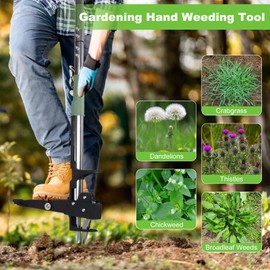 Tefola 39.4" Stand Up Weeder - Weed Puller Tool with Long Handle and 4 High-Strength Stainless Steel Claws Weed Remover Tool Easily Remove Weeds Without Bending, Pulling, Or Kneeling (Turquoise)