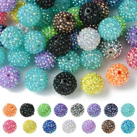 DanLingJewelry 50pcs 20mm Acrylic Round Beads - Random Colours, Sparkling Rhinestone Wrapped, Perfect for Jewellery Making
