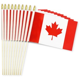 Pack of 20 Handheld Canada Flags 5 x 8 Inch, 13 x 20 cm — Small Canadian Flags on Wooden Sticks with Gold Spear Tops, Mini Flags for Canada Day, Parades, National Celebrations and Patriotic Decor