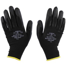 1 Pair - POLYCO Matrix P Grip - Black PU Gloves Size 11 XX Large Gardening Work Mechanic Builders PPE Grip