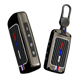 HIBEYO 4 Button Key Fob Cover Fit for Mazda 3 6 Hatchback Alexa Cx3 Cx4 Cx5 Cx7 Cx8 Cx9 Cx30 Accessories Alloy Carbon Fiber Texture Smart Remote Auto Key Case-4 Button Black