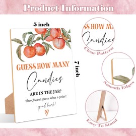 Peach Guess How Many Candies Are In The Jar Game, Pack of 1 Wooden Tabletop Sign with Stand and 50 Guessing Cards, Sweet Peach Baby Shower Game, Gender Reveal Party Decorations - WV15