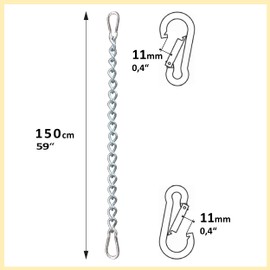 KLIFFHÄNGER Extension Chain for Hanging Chair, Hammock Chair and Hammock with Two Carabiners, Various Lengths (Chain 150 cm)